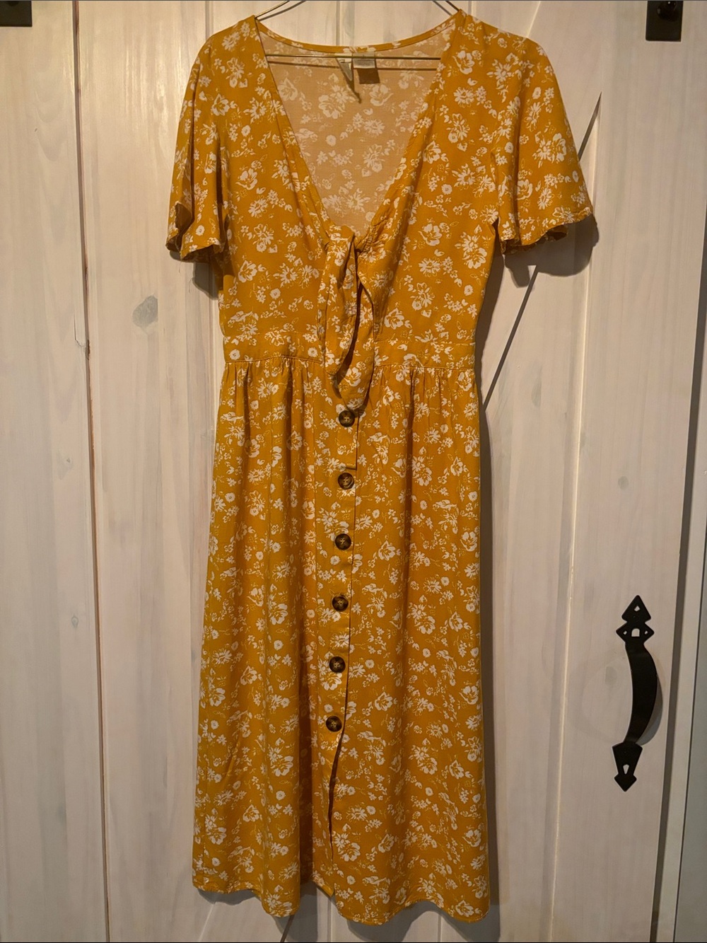 Mimi Chica Mustard Yellow Floral Tie-Front Midi Dress